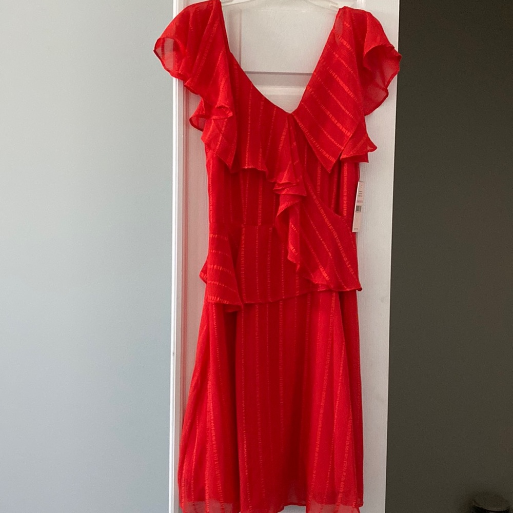 NWT Nanette Lapore size 10 cold shoulder Coral/Lipstick Red flowy dress